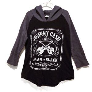 Zion Rootswear Johnny Cash Man in Black T Shirt Hoodie 3/4 Sleeve XS Extra Small